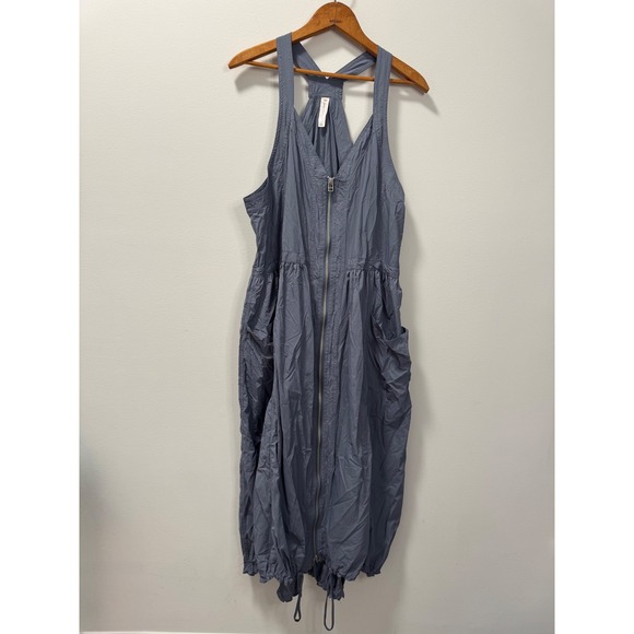 Daily Practice by Anthropologie Blue Free Fall Zip Front Bungee Hem Dress Large - Picture 3 of 7